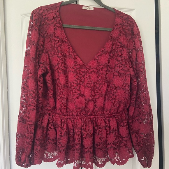 Maurices Tops - Maurices Wine Lace Peplum V-Neck Blouse